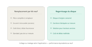 Comparatif entre remplacement par kit d'embrayage neuf et regarnissage du disque d'embrayage de tracteur